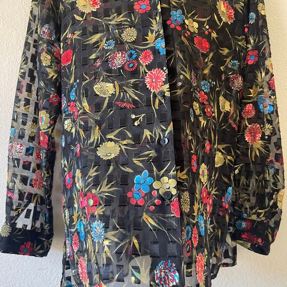 Vintage 90s sheer blouse with bold floral print size xl - Picture 2 of 5